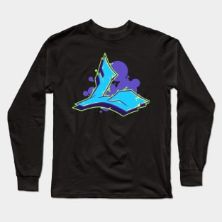 Letter L - Graffiti Street Art Style Blue Long Sleeve T-Shirt